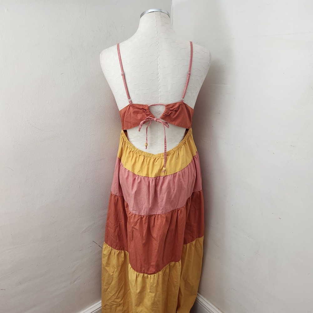 L.I.F.E. Love Is For Eternity Pink Orange Yellow Tiered Cotton Maxi Dress XL - Picture 2 of 4